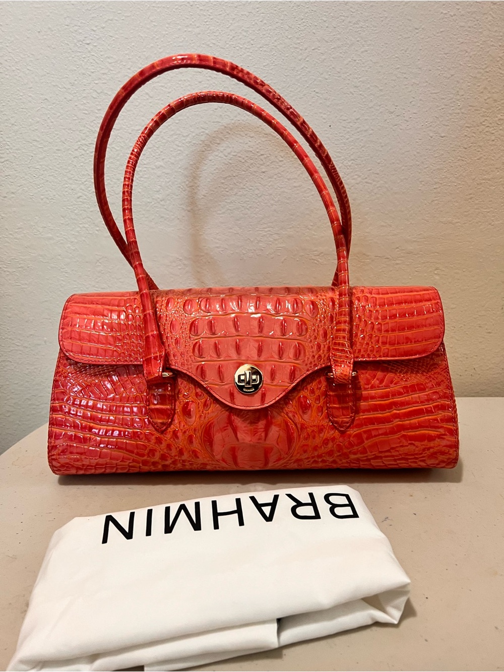 Red Croc-Embossed Shoulder Bag - Bramhim